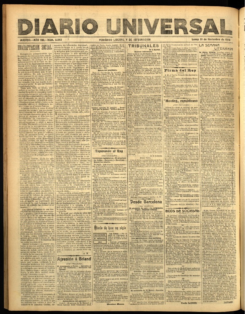 Miniatura de Diario Universal del 21 de noviembre de 1910