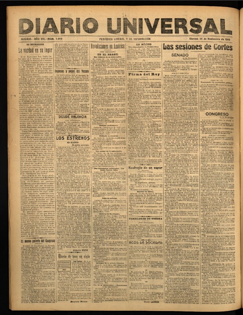 Miniatura de Diario Universal del 25 de noviembre de 1910
