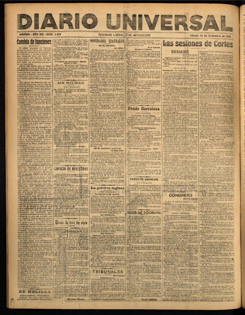 Miniatura de Diario Universal del 26 de noviembre de 1910