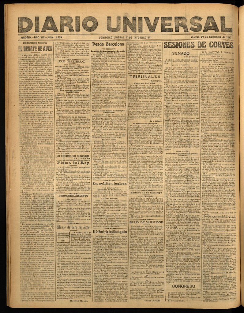 Miniatura de Diario Universal del 29 de noviembre de 1910