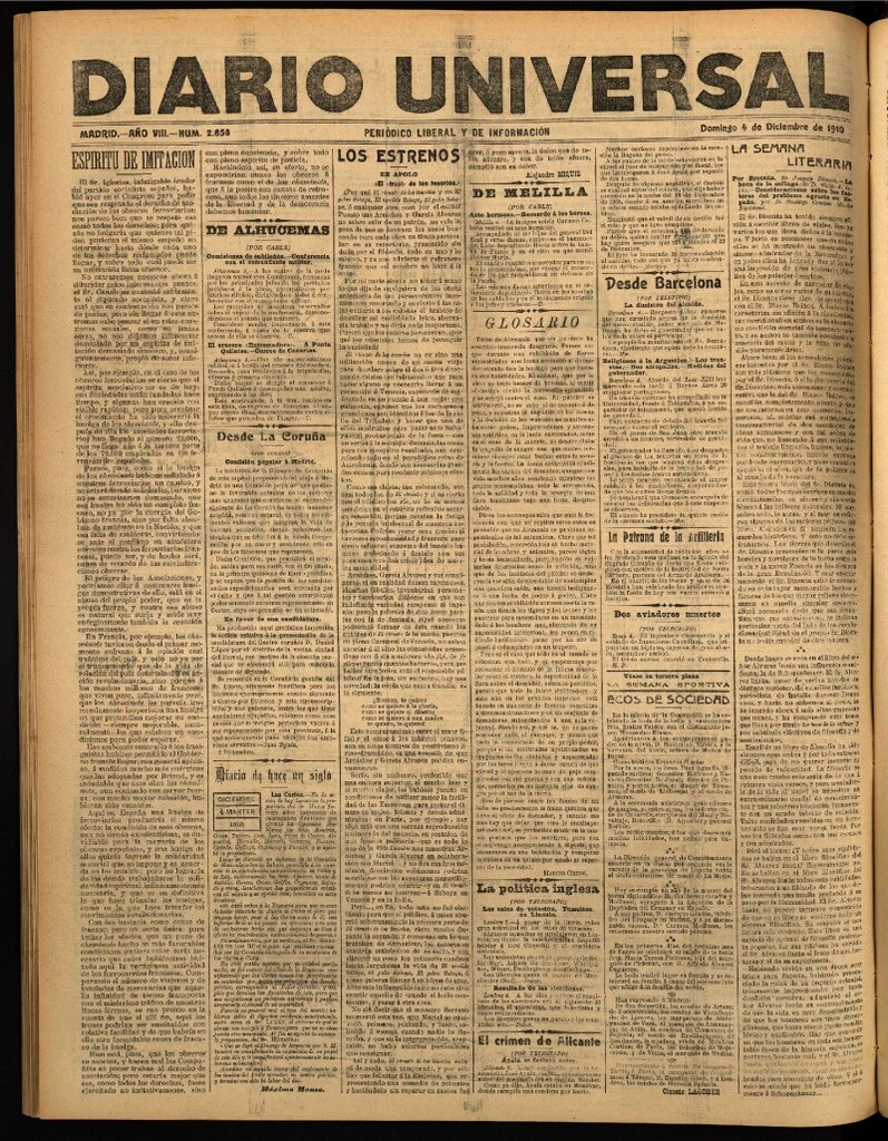 Miniatura de Diario Universal del 4 de diciembre de 1910