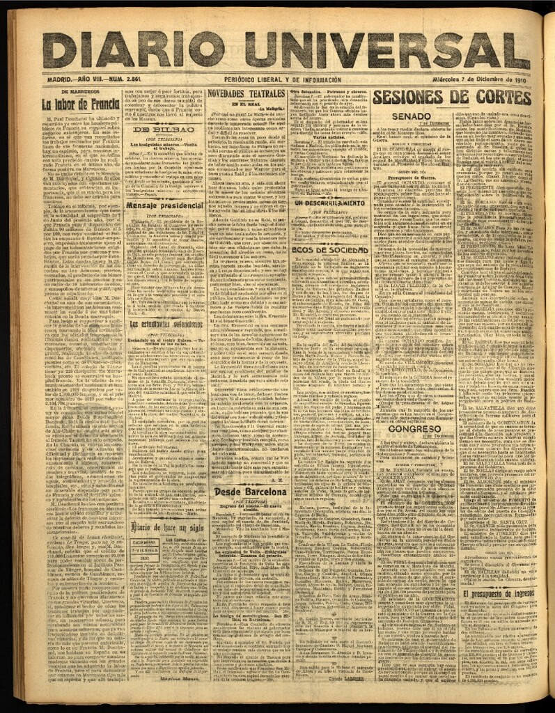 Miniatura de Diario Universal del 7 de diciembre de 1910