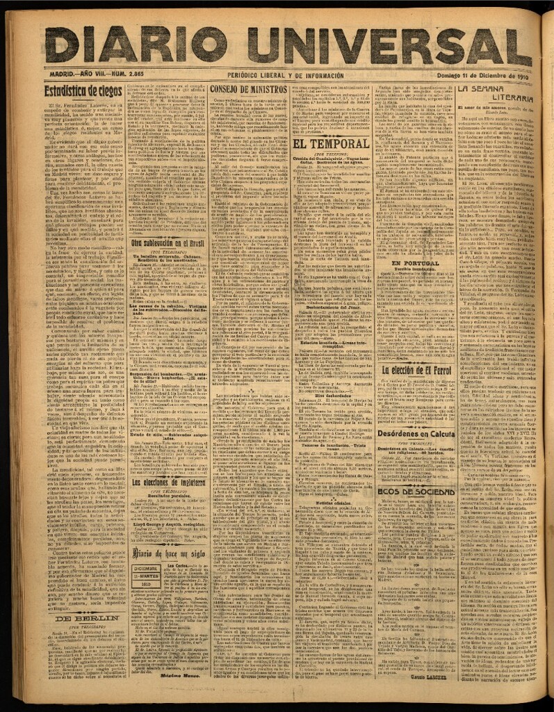 Miniatura de Diario Universal del 11 de diciembre de 1910