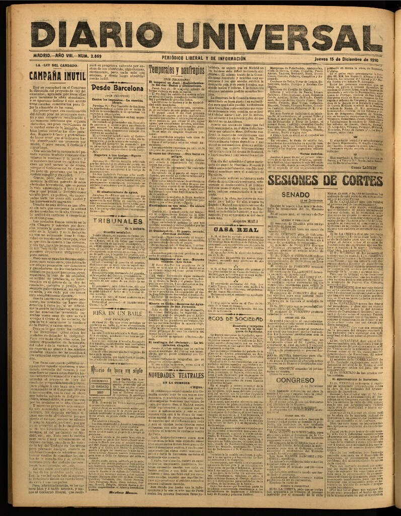 Miniatura de Diario Universal del 15 de diciembre de 1910