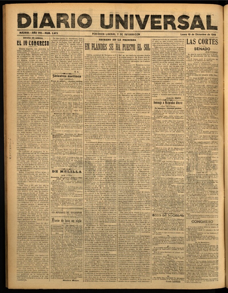 Miniatura de Diario Universal del 19 de diciembre de 1910