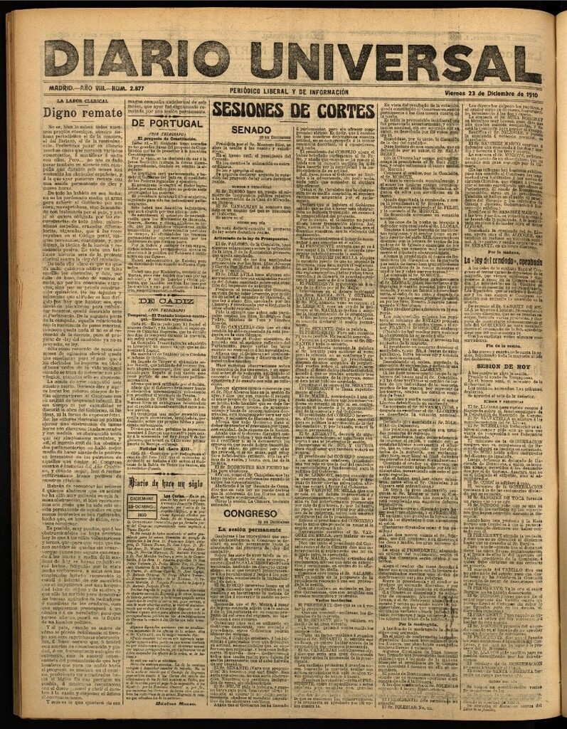 Miniatura de Diario Universal del 23 de diciembre de 1910
