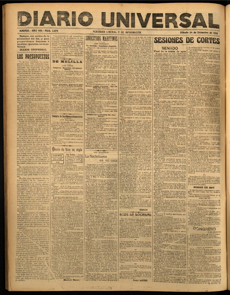 Miniatura de Diario Universal del 24 de diciembre de 1910