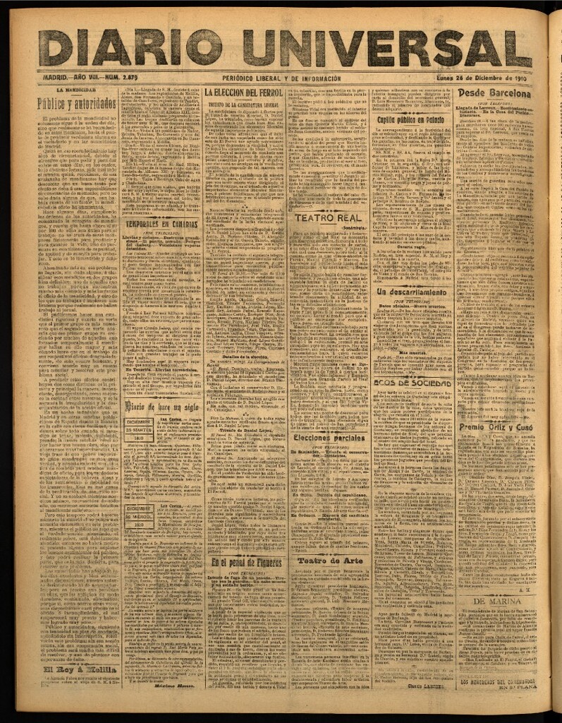 Miniatura de Diario Universal del 26 de diciembre de 1910
