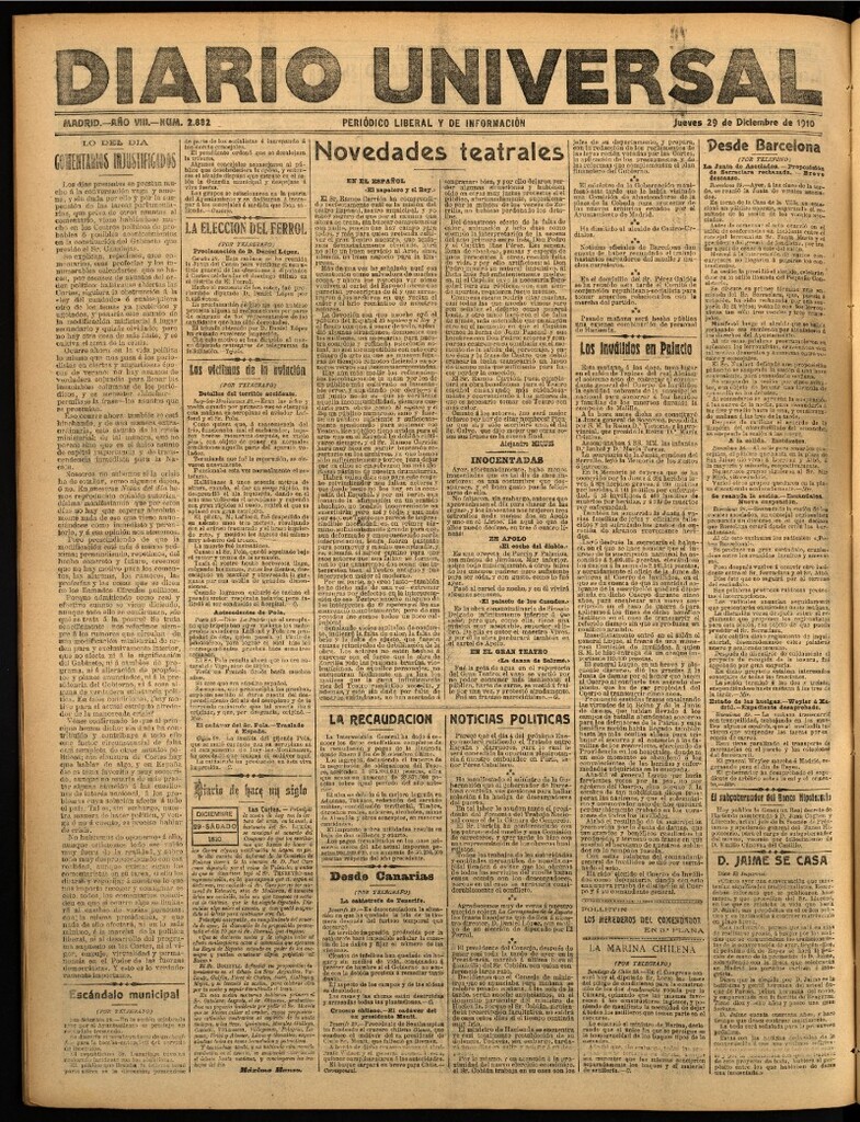 Miniatura de Diario Universal del 29 de diciembre de 1910