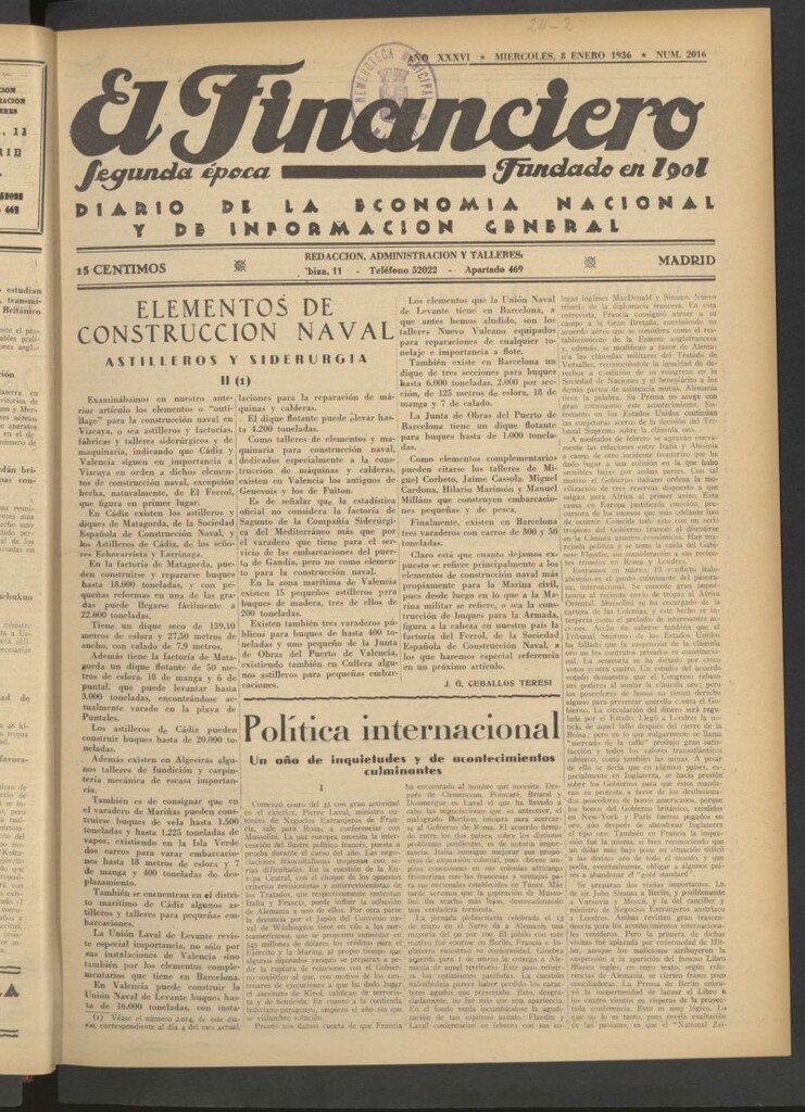 Miniatura de El Financiero del 8 de enero de 1936