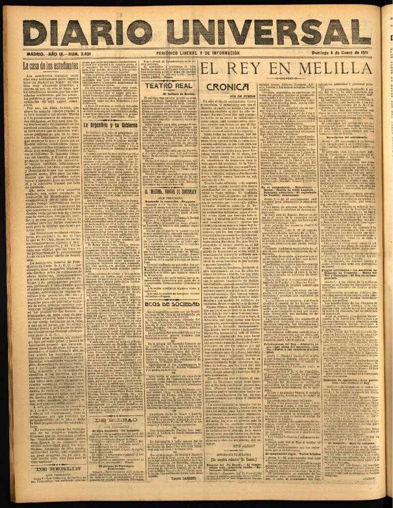 Miniatura de Diario Universal del 8 de enero de 1911
