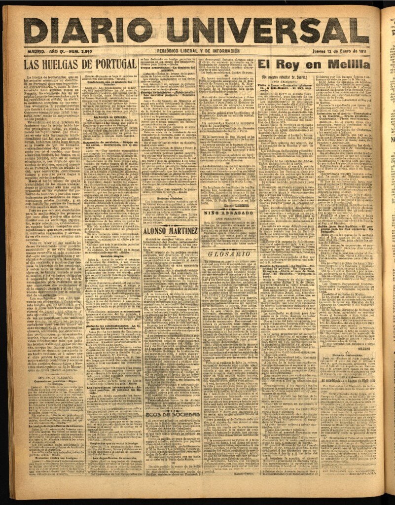 Miniatura de Diario Universal del 12 de enero de 1911