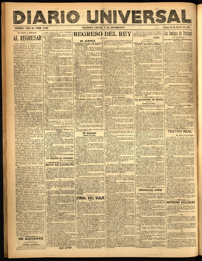 Miniatura de Diario Universal del 16 de enero de 1911