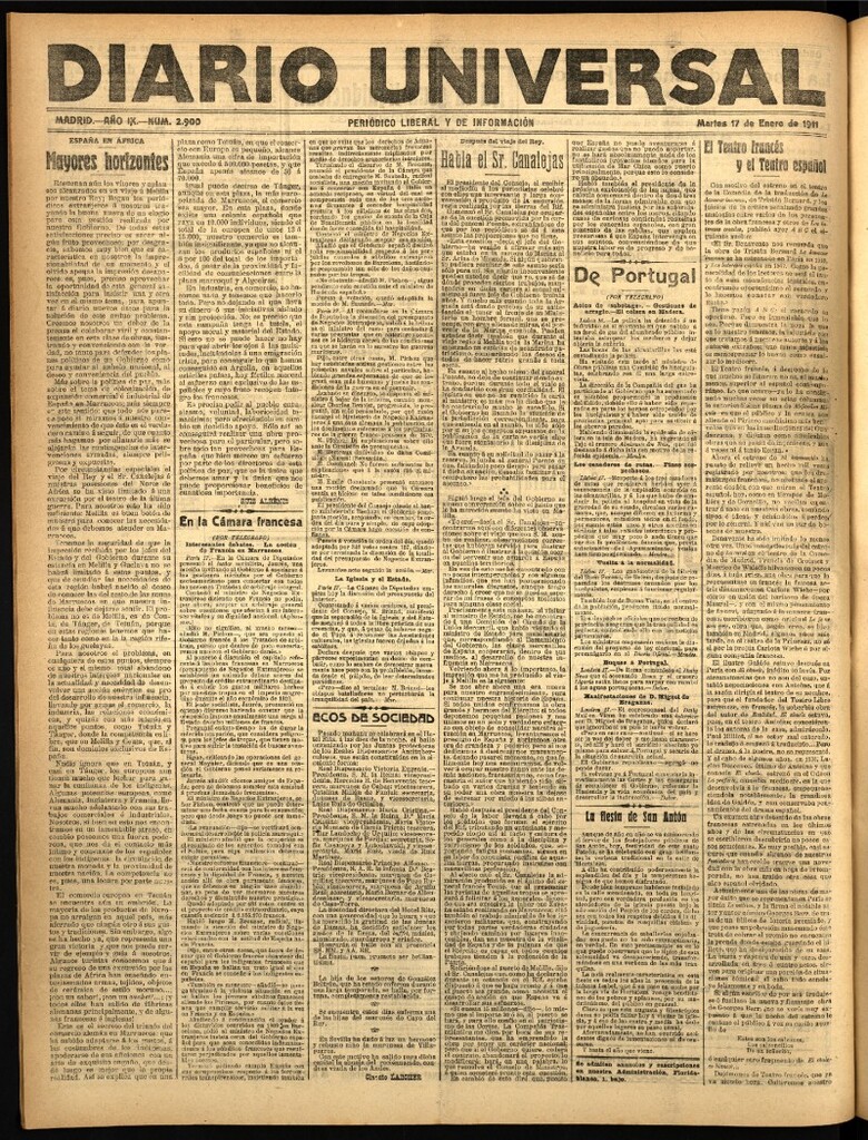 Miniatura de Diario Universal del 17 de enero de 1911