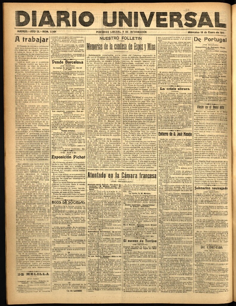Miniatura de Diario Universal del 18 de enero de 1911