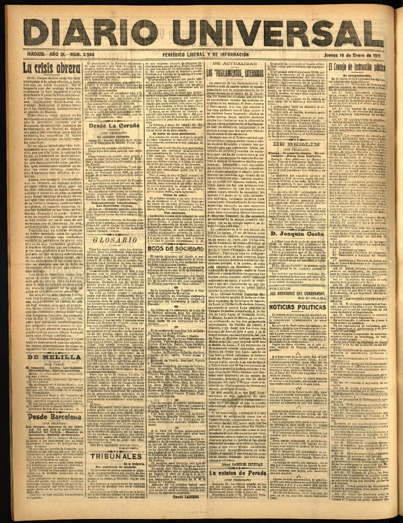 Miniatura de Diario Universal del 19 de enero de 1911