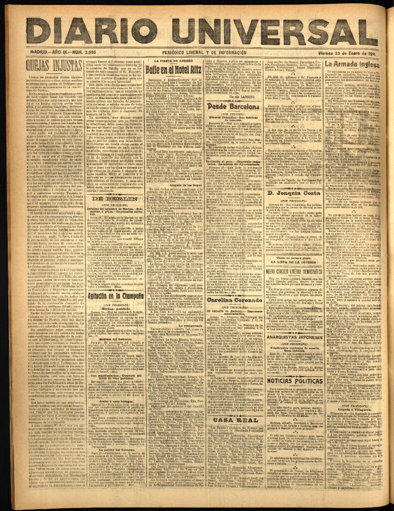 Miniatura de Diario Universal del 20 de enero de 1911