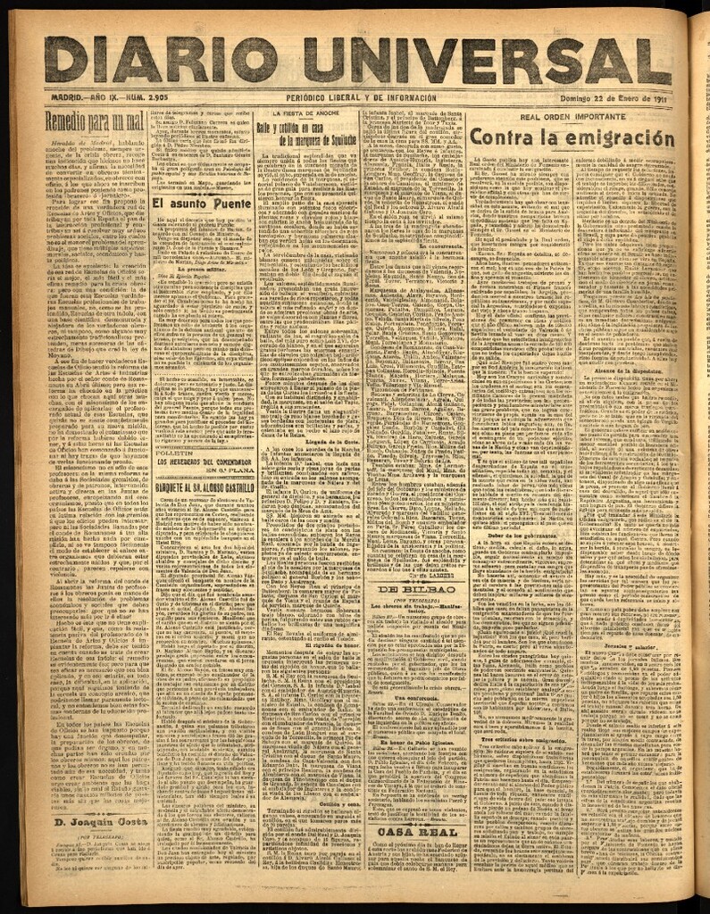 Miniatura de Diario Universal del 22 de enero de 1911