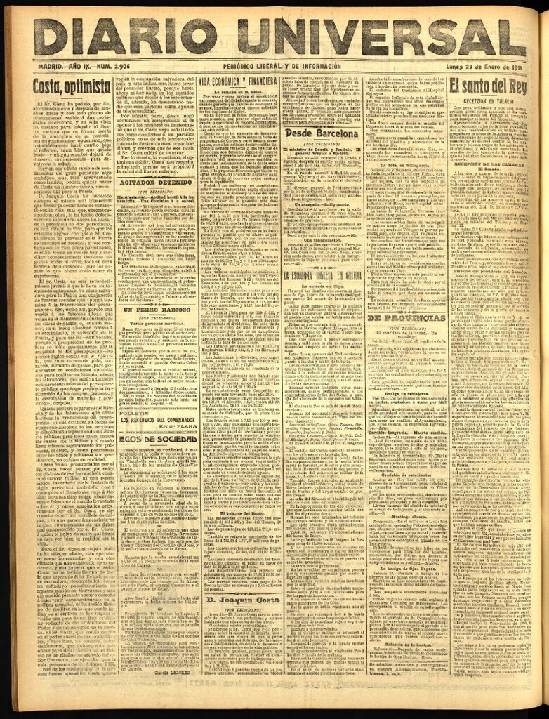 Miniatura de Diario Universal del 23 de enero de 1911