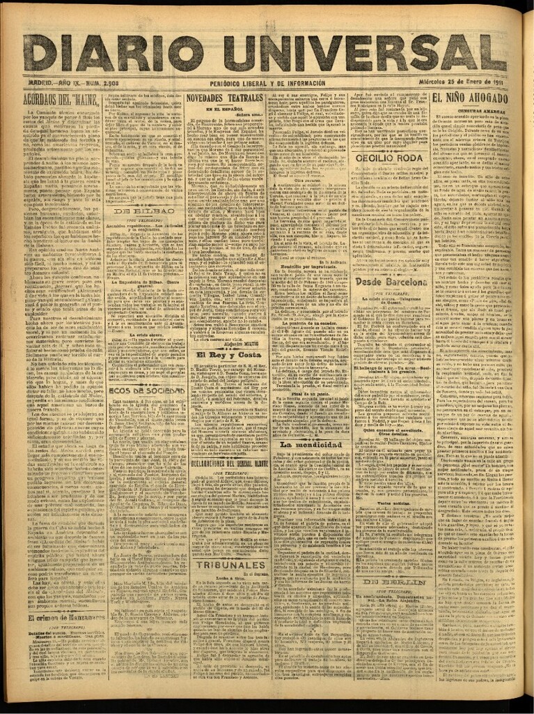 Miniatura de Diario Universal del 25 de enero de 1911