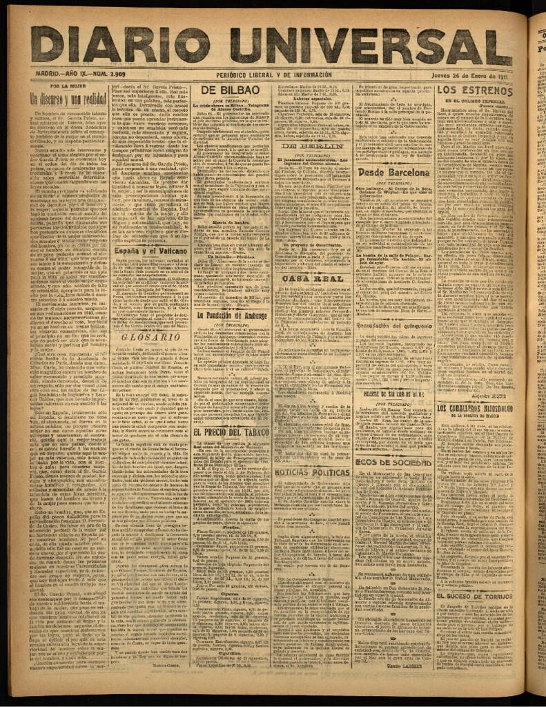 Miniatura de Diario Universal del 26 de enero de 1911