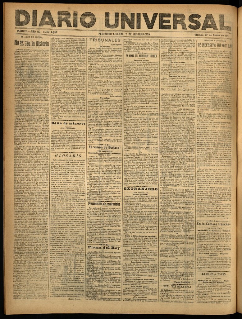 Miniatura de Diario Universal del 27 de enero de 1911