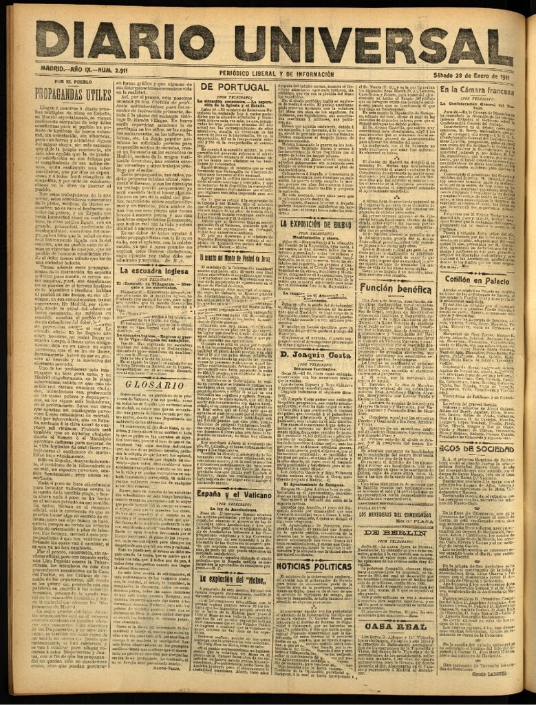 Miniatura de Diario Universal del 28 de enero de 1911