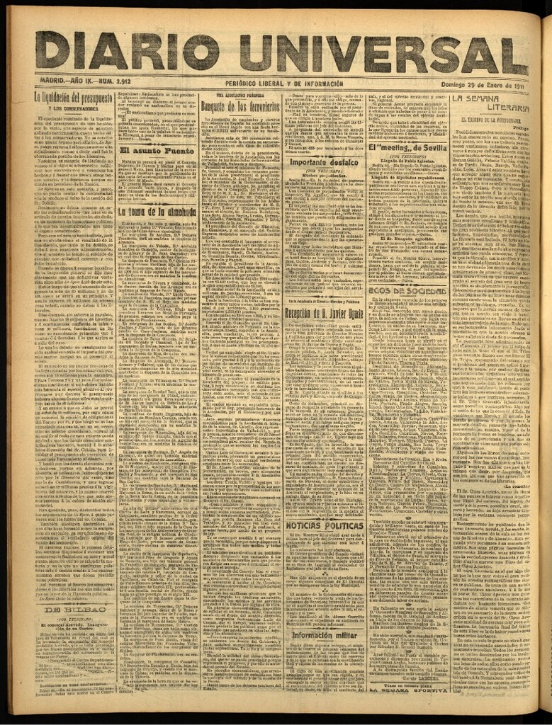 Miniatura de Diario Universal del 29 de enero de 1911