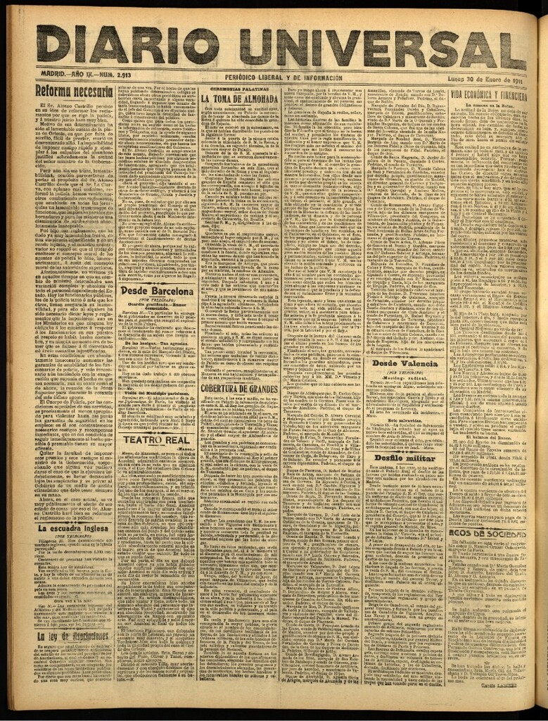 Miniatura de Diario Universal del 30 de enero de 1911