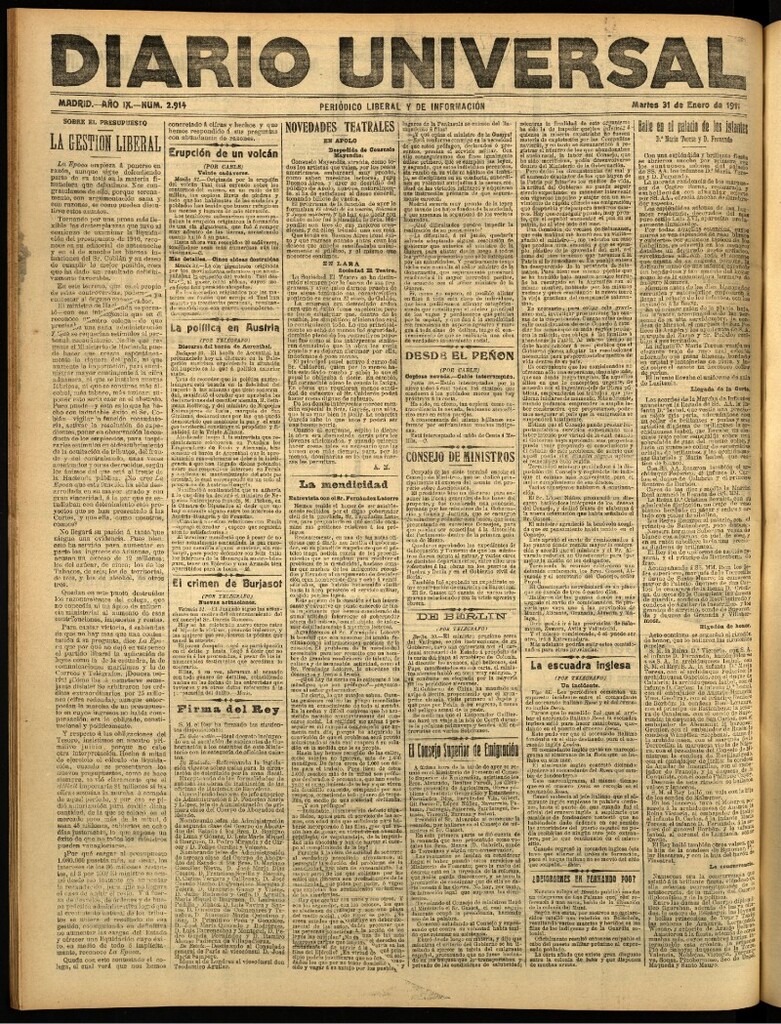 Miniatura de Diario Universal del 31 de enero de 1911