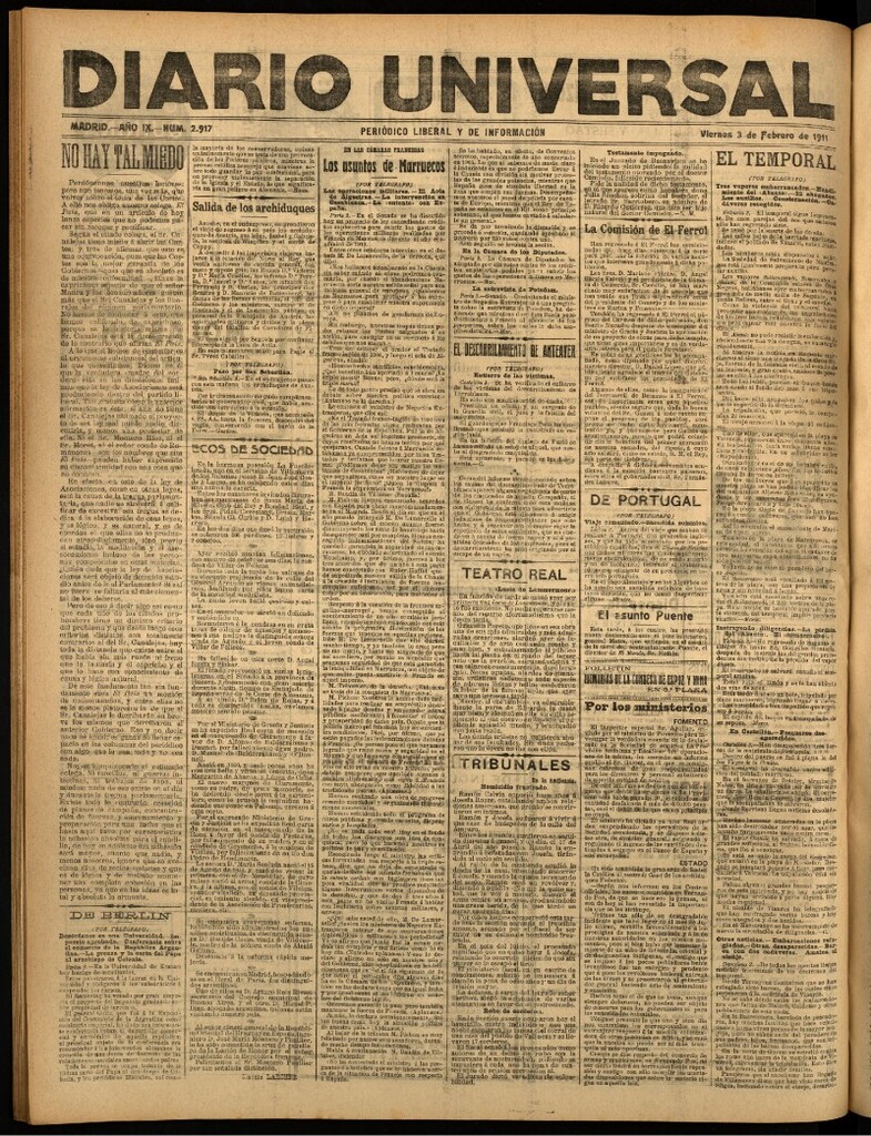 Miniatura de Diario Universal del 3 de febrero de 1911