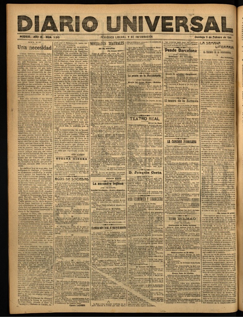 Miniatura de Diario Universal del 5 de febrero de 1911
