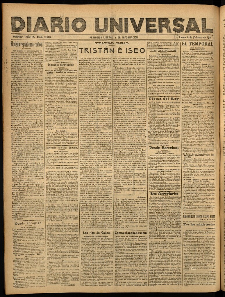 Miniatura de Diario Universal del 6 de febrero de 1911