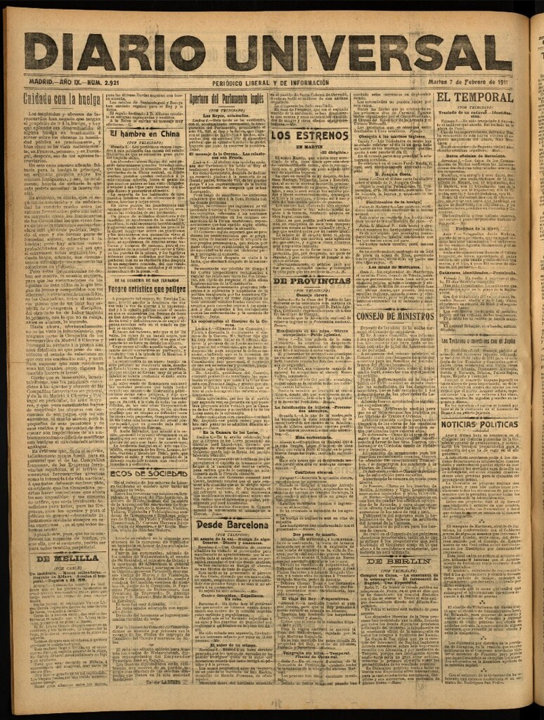 Miniatura de Diario Universal del 7 de febrero de 1911