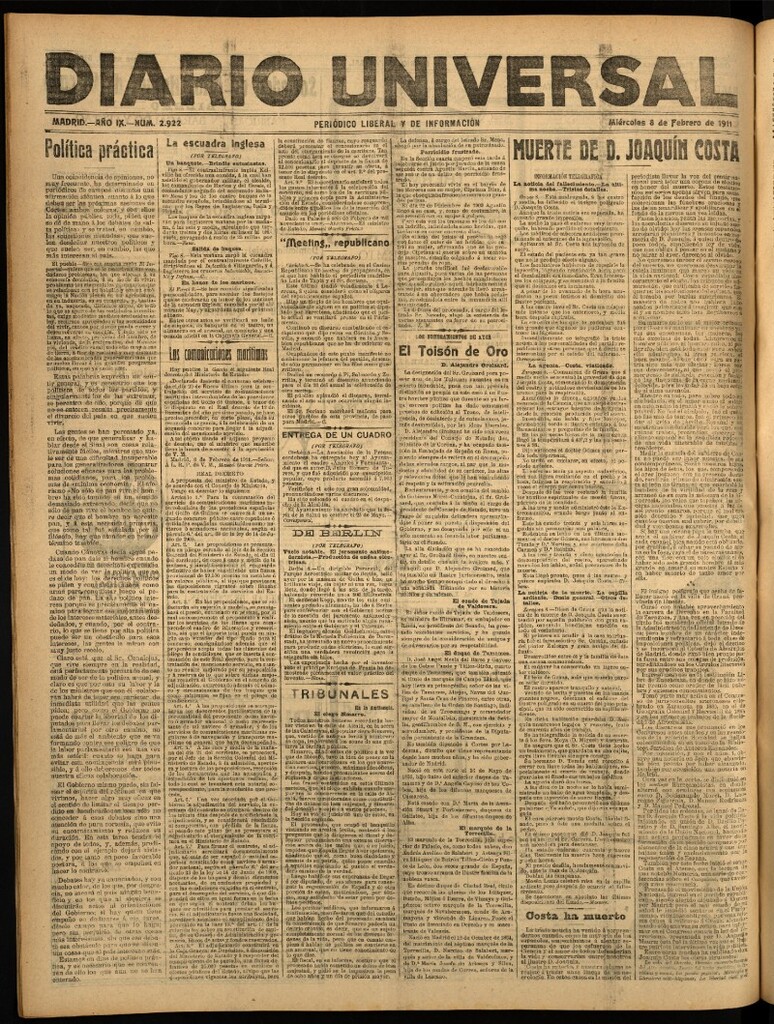 Miniatura de Diario Universal del 8 de febrero de 1911