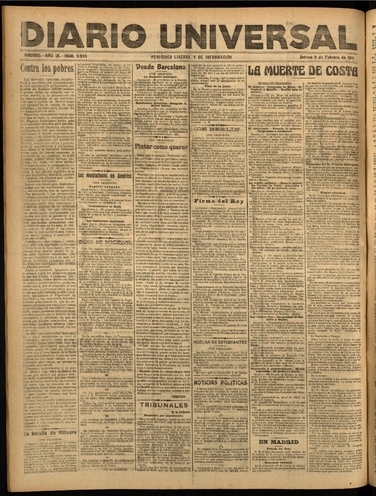 Miniatura de Diario Universal del 9 de febrero de 1911