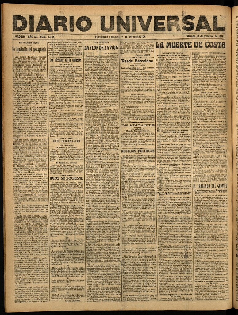 Miniatura de Diario Universal del 10 de febrero de 1911