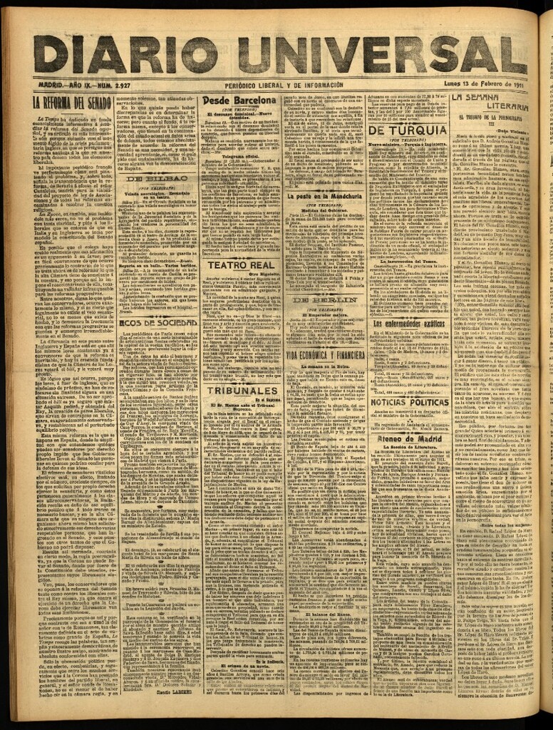 Miniatura de Diario Universal del 13 de febrero de 1911