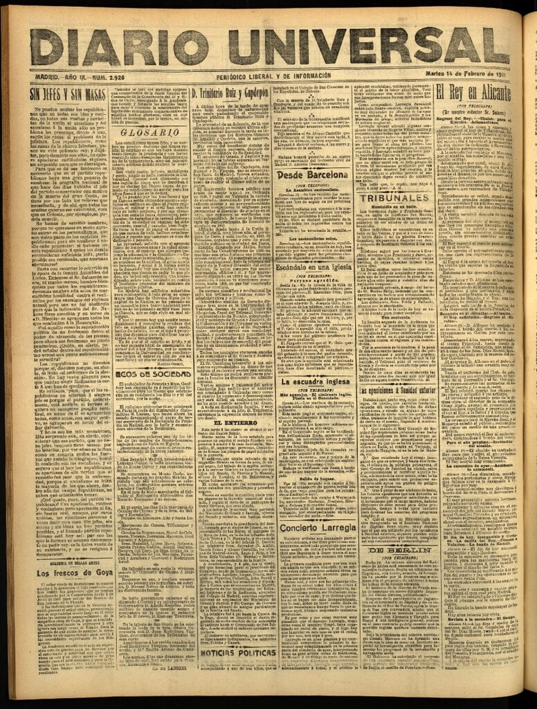 Miniatura de Diario Universal del 14 de febrero de 1911