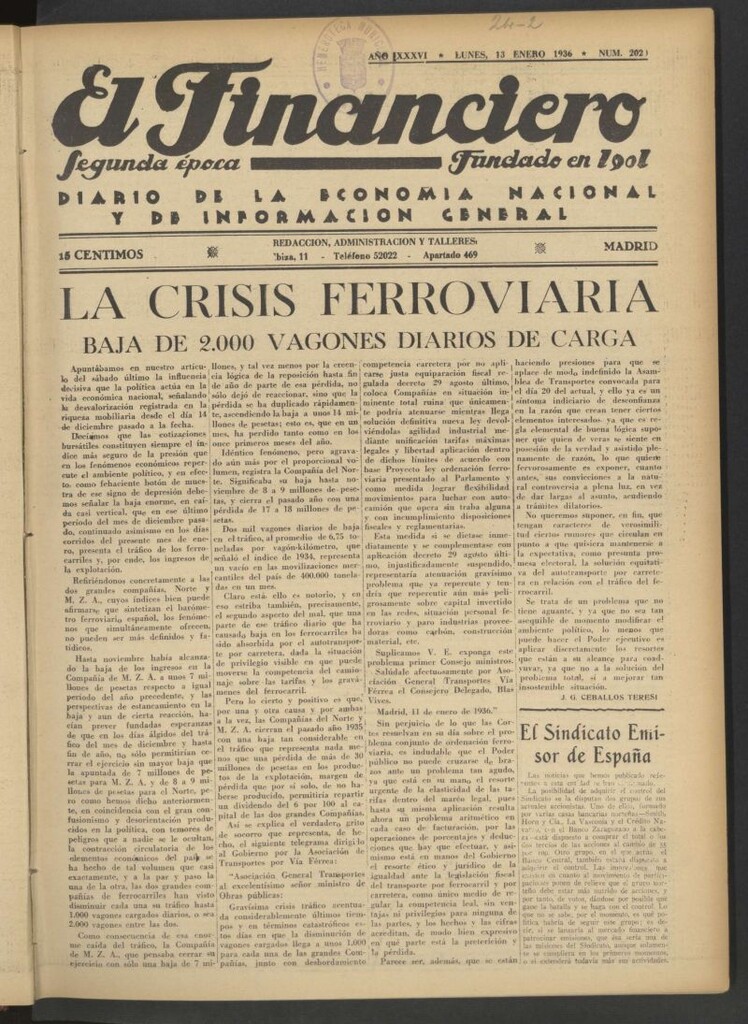 Miniatura de El Financiero del 13 de enero de 1936