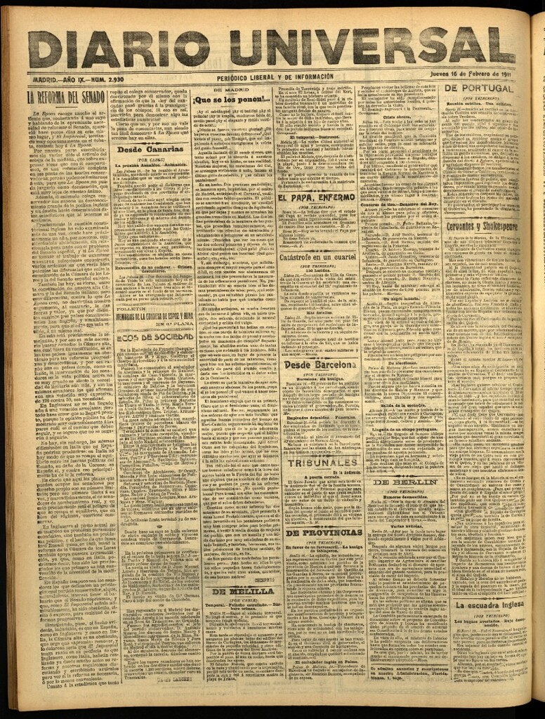 Miniatura de Diario Universal del 16 de febrero de 1911