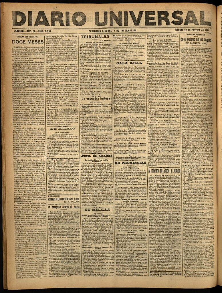 Miniatura de Diario Universal del 18 de febrero de 1911