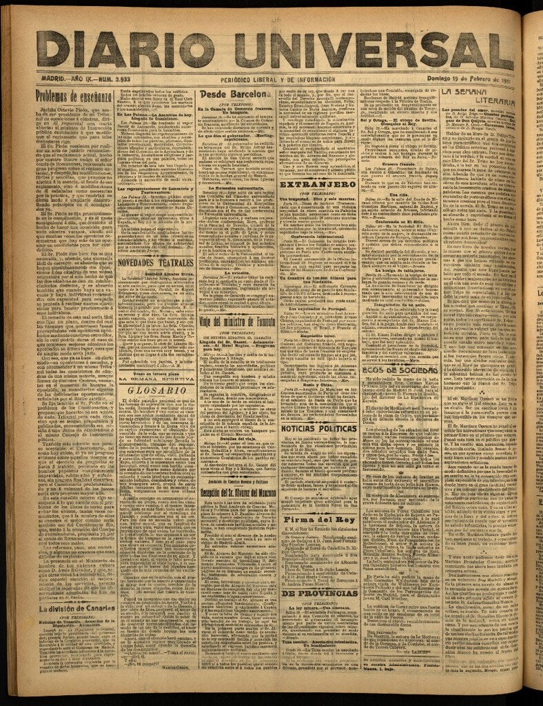 Miniatura de Diario Universal del 19 de febrero de 1911