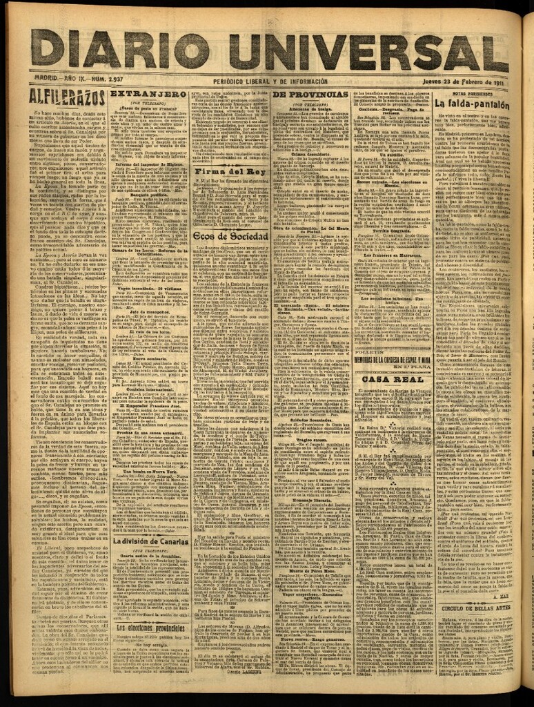 Miniatura de Diario Universal del 23 de febrero de 1911