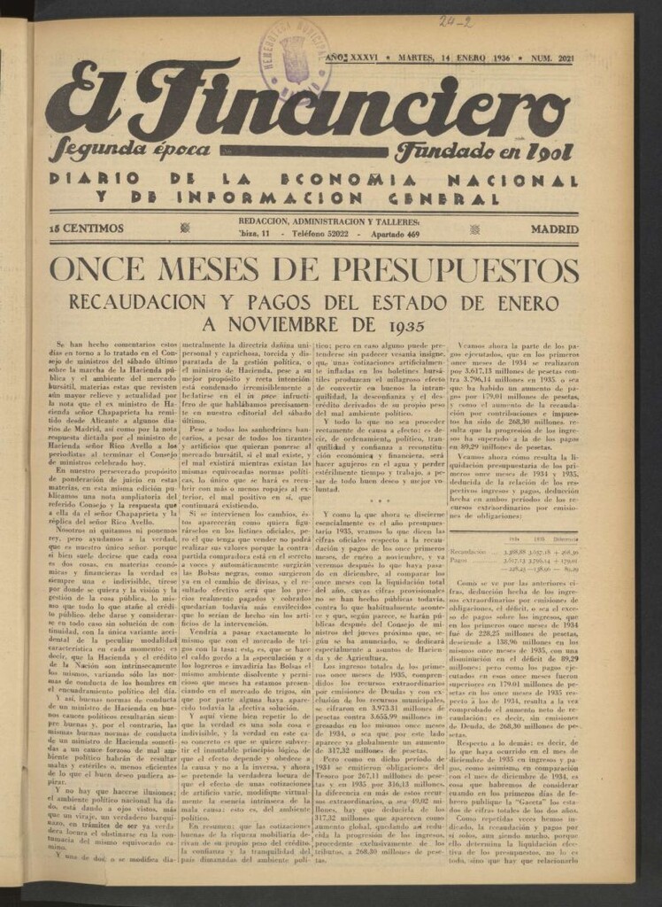Miniatura de El Financiero del 14 de enero de 1936
