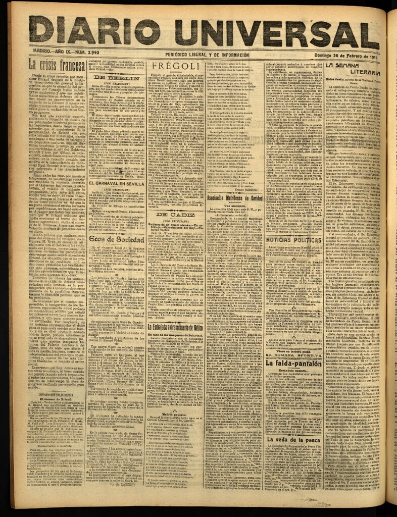 Miniatura de Diario Universal del 26 de febrero de 1911