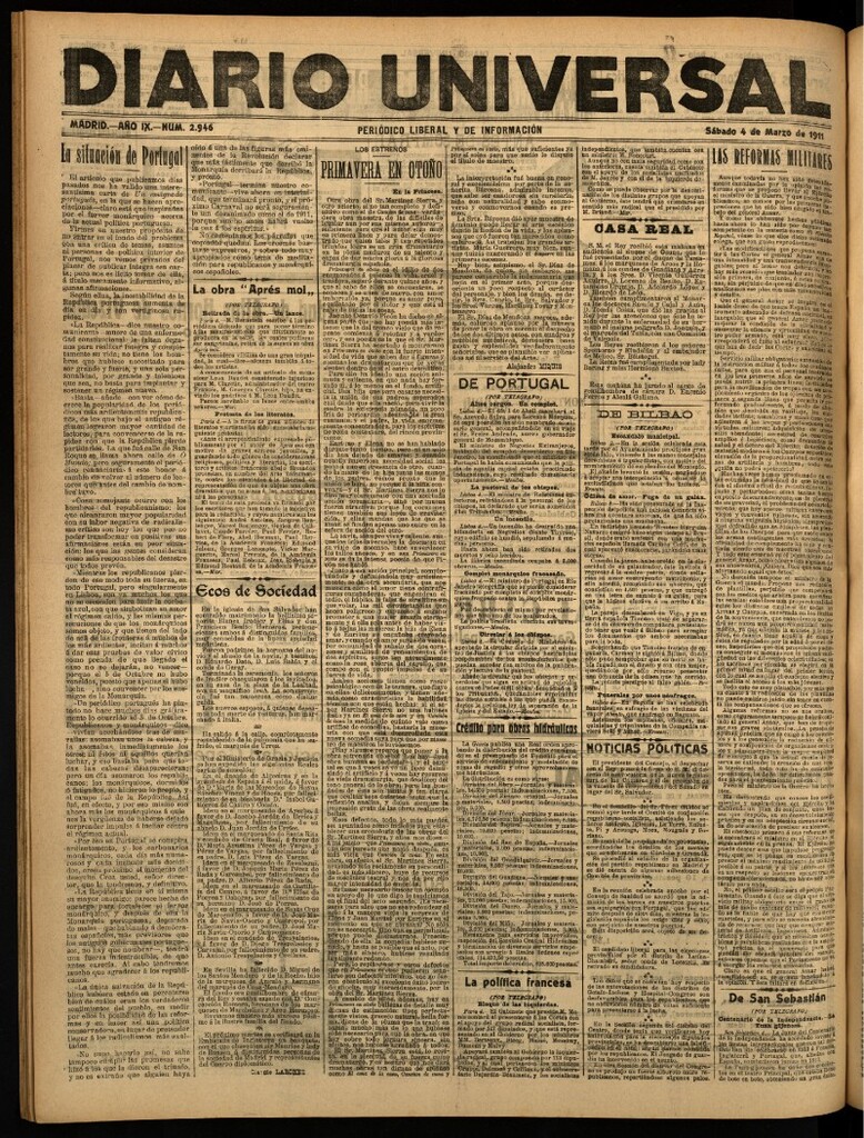 Miniatura de Diario Universal del 4 de marzo de 1911