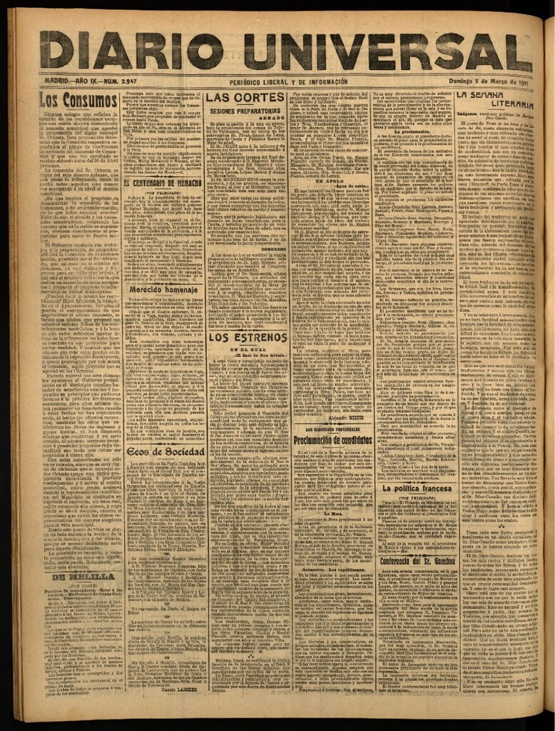 Miniatura de Diario Universal del 5 de marzo de 1911