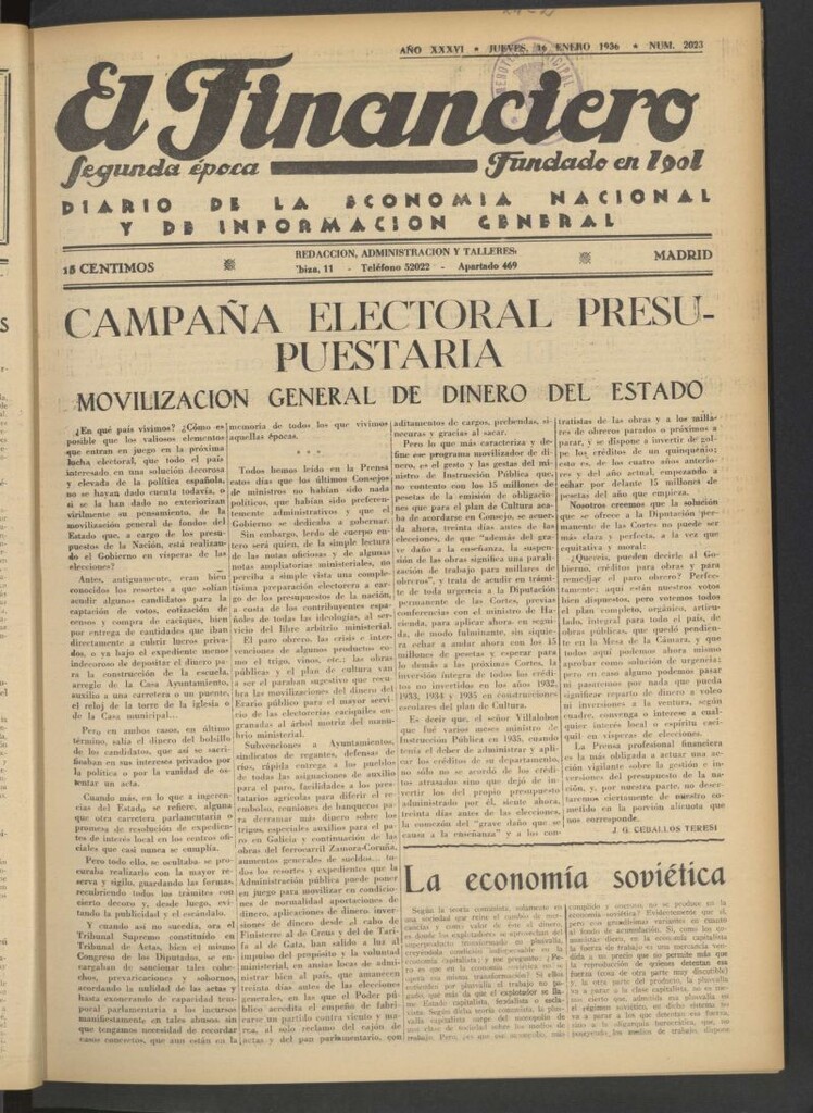 Miniatura de El Financiero del 16 de enero de 1936