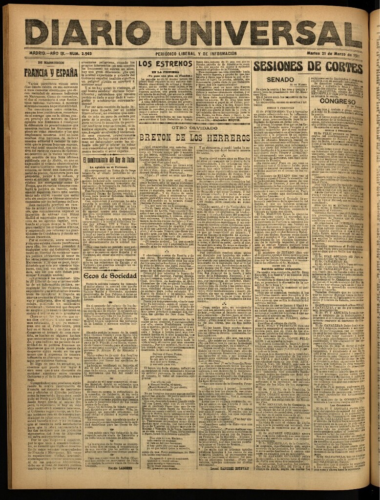 Miniatura de Diario Universal del 21 de marzo de 1911